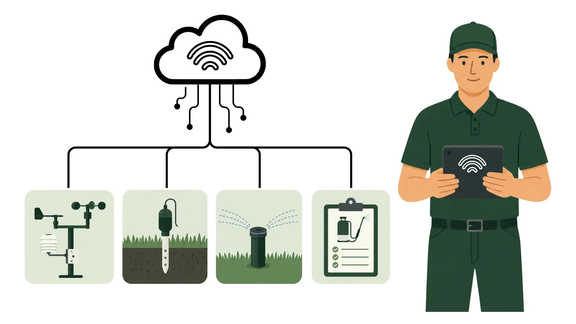 Connected system with 4 types of turf data flowing into the cloud.